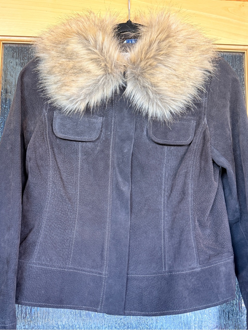 Caslon Brown Suede Jacket with Fur Trim Collar